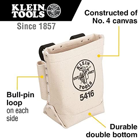 Klein Tools 5416 bolsa de ferramentas, saco de ferramentas pequeno para armazenamento para parafusos com loops de touro e cinta de correia Connect, 5 x 10 x 9 polegadas