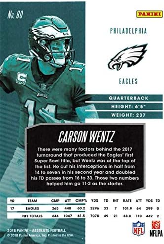2018 Football Absolute 80 Carson Wentz Philadelphia Eagles Official NFL Trading Card feito por Panini