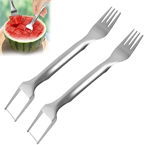 2PCs 2-em 1 Slicer de garfo aquático, cortador de melancia cortador de aço inoxidável Fruit Frux Ferramenta Slicer para festas de família de verão Camping Watermelon Cutting Artifact