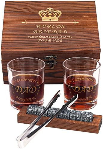 Conjunto de vidro de uísque de pedras de 2 -whiskey Conjunto de presentes para homens - inclui 2 copos de uísque de 2 PCs, pedras arrepiantes, montanhas -russas de ardósia - copos escoceses em presentes de caixa de madeira para papai para aniversário | Natal