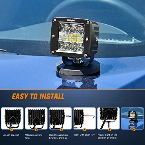 Nilight 2pcs 3 polegadas 42W LED CUBES Atualizou o Spot Flood Combo Beam Square LED POD Light Driving Fog Light for Offroad Caminhões Jeep ATV UTV SUV, 2 anos de garantia