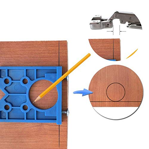 Jig de perfuração de orifício de dobradiça de 35 mm, locador de dobradiça escondida com pacote de bits de perfuração, guia de perfuração Ferramentas de madeira para dobradiças de armário/ moldura de face/ armário/ porta
