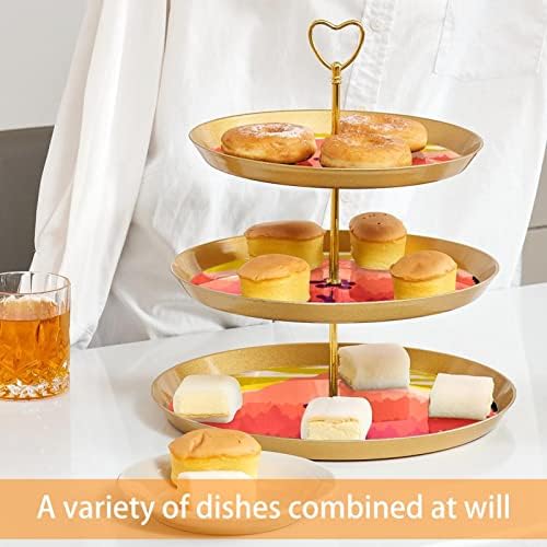 Conjunto de exibição de mesa de sobremesa, suporte de cupcakes de ouro, estandes de sobremesa, bandeja de porção de 3