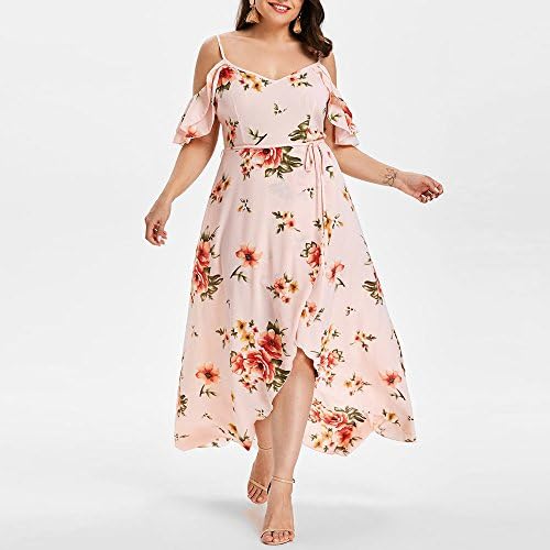 Plus Size feminino Boho elegante estampa floral de manga curta Cantura alta uma linha Swing maxi vestido v pesco