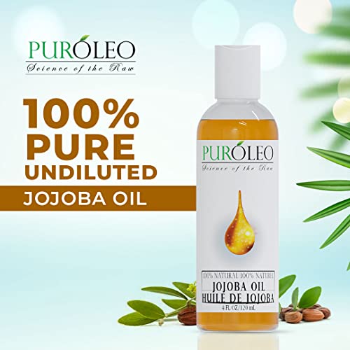 Puroleo Jojoba Oil 4 FL OZ/120 ml 100 % de frio natural prensado não refinado para óleo de cabelo, óleo de barba, óleo de