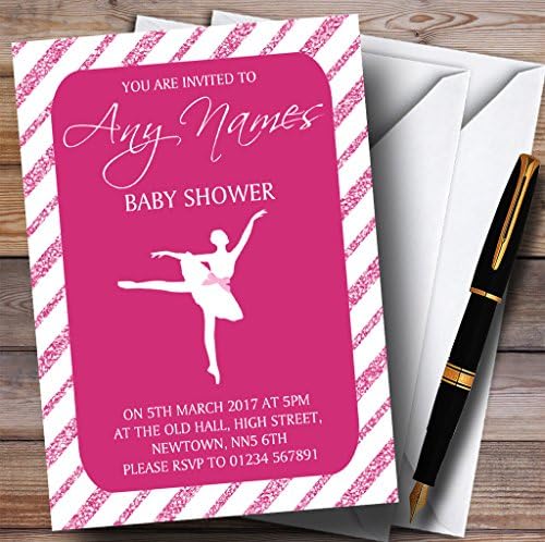 O card zoo rosa brilho listras de ballelet convites de balé convites para chá de bebê