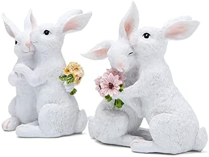 Hodao 2pcs coelhinho de páscoa decorações de casais primavera de páscoa decors figuras decorações de comprimido para festas férias em casa férias fofas de jardim de coelho do dia de páscoa de casal Decorações de presentes