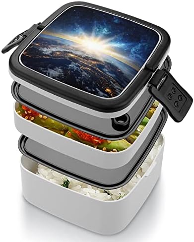Espaço Earth Galaxy Dupa Camada Bento Box Box Recipiente de refeição para trabalho Piquenique Offce