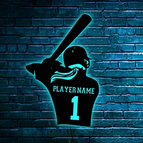 Planador de beisebol personalizado Sinal de neon, arte da parede de madeira de beisebol, nome de beisebol personalizado Nome de