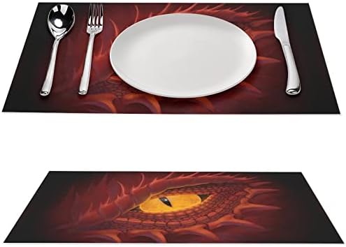 Olho amarelo de dragão vermelho tapetes de mesa de PVC laváveis ​​Placemats Tonela de mesa para mesa de jantar