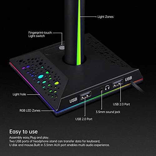 YFQHDD RGB fone de ouvido Stand Over-Ear Gaming fone de ouvido suporte para jogos para jogos de jogos de mão-telha da tela PC