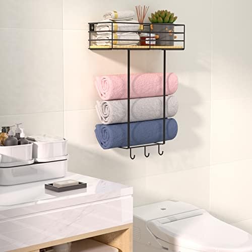 Prateleiras de toalhas hoookimm para montagem na parede do banheiro, suporte de toalha para banheiro pequeno, rack de toalha com