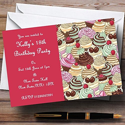 Cupcakes de chocolate rosa brilhante convites de festas personalizados vintage