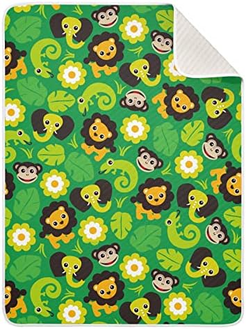 Clanta de arremesso de leão Macaco de algodão lagarto de elefante leão para bebês, recebendo cobertor, cobertor leve e macio para berço, carrinho, cobertores de berçário, 30x40 em verde