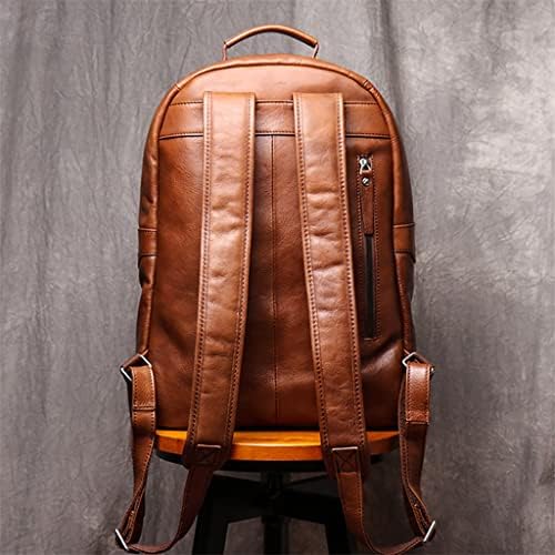 GPPZM Genuine Leather Men Backpack de 14 polegadas Laptop Backpack School Backpack Macaco masculino Backpack marrom