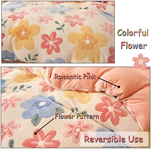 Lmonmoo Pink Duvet Capa Rainha, 3 PCs Conjunto de edredom floral para meninas, conjuntos de roupas de cama queen kawaii, Ultra Soft fofo desenho animado do arco -íris para crianças wome
