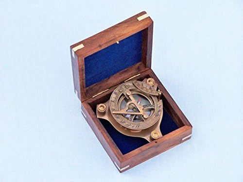 Hampton Náutico 3xglass-101 Triângulo Antigo do Capitão de Súndimos de Sundial com Rosewood Box 3 -Unique Brass Compass