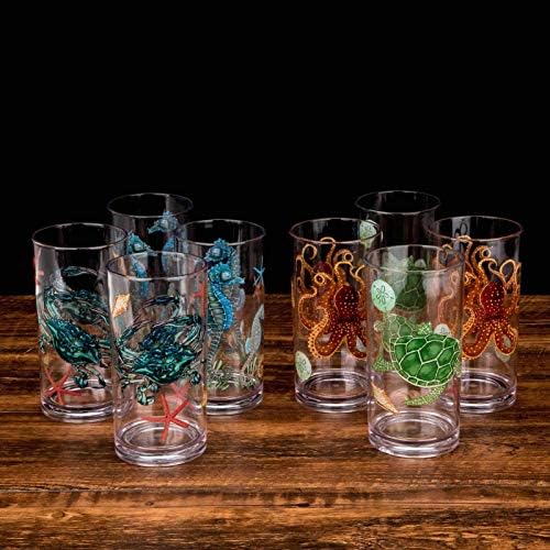KX-Ware Sea Ocean Life 20 onças de copo de copos de plástico bebendo conjuntos de bebidas mistas, conjunto de 4