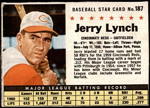 1961 Post Cereal # 187 Caixa Jerry Lynch Cincinnati Reds VG/EX Reds