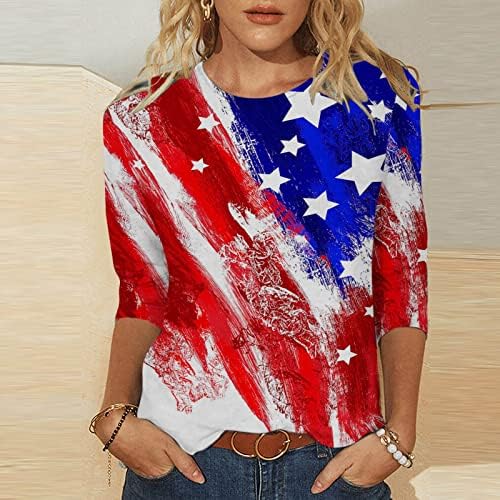 Camisa de lounge para senhoras outono verão 3/4 manga pescoço americano bandeira American Star Graphic Tops tshirts adolescente menina 5b