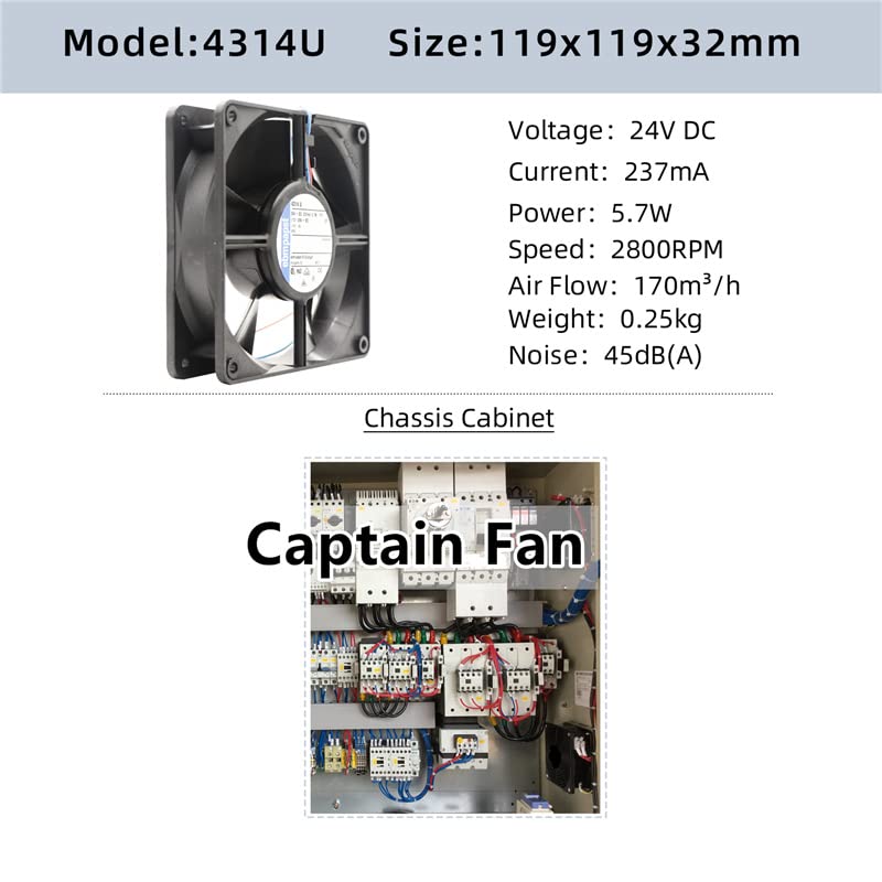 4314U EBM Papst Fan DC 24V Fan 5.7W 120 * 120 * 32mm 2 fios 2800rpm IP68 Fan de resfriamento axial
