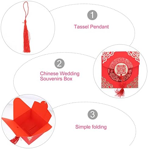 Caixas de favor do casamento Kesyoo 20pcs caixas de casamento chinesas caixas de doces retro oco com peças de biscoito vermelho