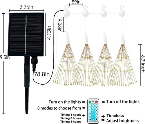 Pacote de 4 pacote pendurado fogos de artifício solar luzes 800 ledburst luzes luminosos de cobre fios de cobre luzes