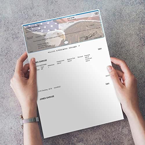 Cheques de computador em branco de águia em águia / 8,5 x 11 verificações de negócios patrióticas de águia patriótica / 250 laser e jato de tinta verificações com vouchers perfurados / feitos nos EUA