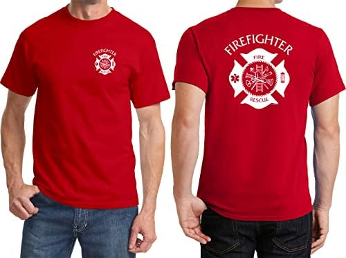 Bombeiro de camiseta de resgate de bombeiros da frente e traseiro