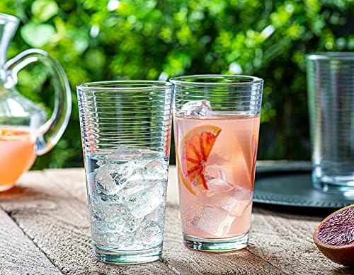 O conjunto Le'Raze de 16 copos de bebida duráveis ​​com nervuras pesadas incluem 8 copos mais frios e 8 copos de rochas - xícaras de vidro transparente - conjunto de copos elegantes.