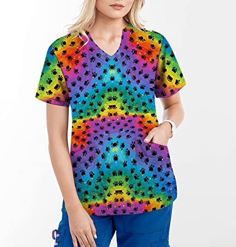 Blusa de spandex de pescoço de pescoço de pescoço Blush Bloups Bloups Gradiente de manga curta Rainbow Floral Blouse de