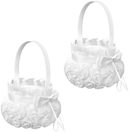 Vorcool flor cesta de cesto branco cesto de menina de menina 2 pcs renda com corte cesta de flores cesto de flores de noiva