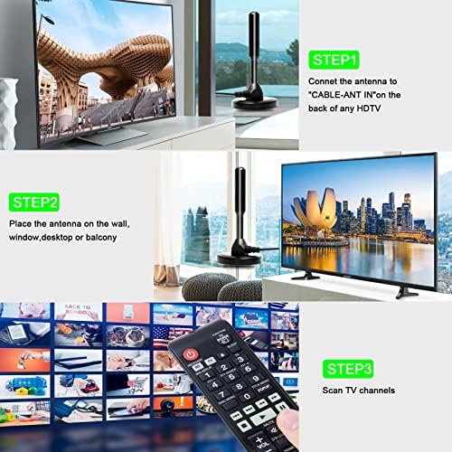 Antena de TV Zetech para TV inteligente sem antena digital amplificada por cabo para TV Indoor Outdoor Long Range com 16,5 pés de gabinete de cabo Coax
