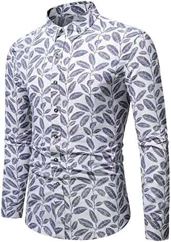 ZDDO 2022 Novos masculinos camisetas slim slim fit manga longa colarinho de colarinho praia tops floral casual camisa