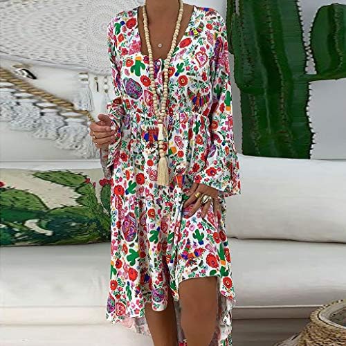 Mulheres Retro Bohemian Mini Dress Plus Size T Sizet Dress Button Down Blouse Dress Print Floral PRAIA Túnicas de praia