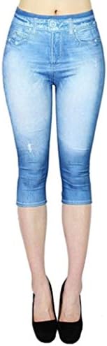 Calças Capri para mulheres Hollow Out calças impressas Elastic Jean como sete calças de cintura alta Mulheres na cintura transversal ioga