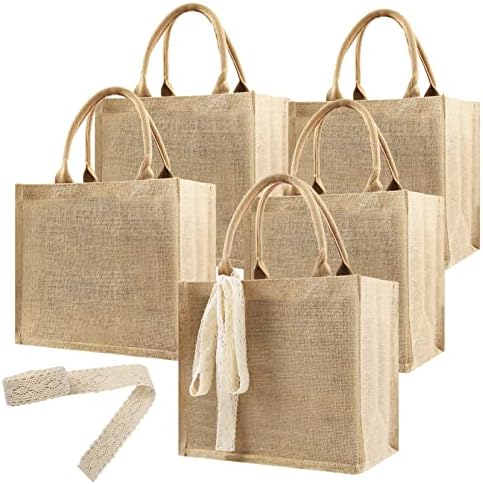 5 grandes sacos de bolsas de estopa a granel, sacola de juta reutilizável com sacola de presente de estopa em branco de 7yd com manuseio