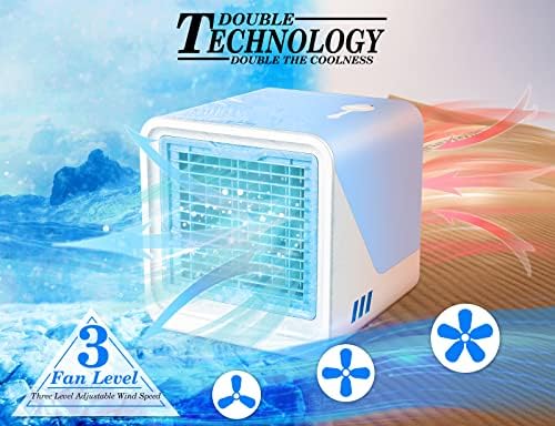 Ar condicionado portátil, 3 em 1 mini ar condicionado em 3 velocidades, resfriador de ar evaporativo USB com luz LED para quarto, escritório,