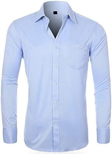 Camisa de vestido listrada de punho francês masculino, camisa de manga comprida com colarinho de clube slim, camisas