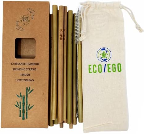 De propriedade dos EUA Eco/ego Premium Premium artesanal Organic 8 Bamboo Drinking Straws. Conjunto de 12 canudos biodegradáveis