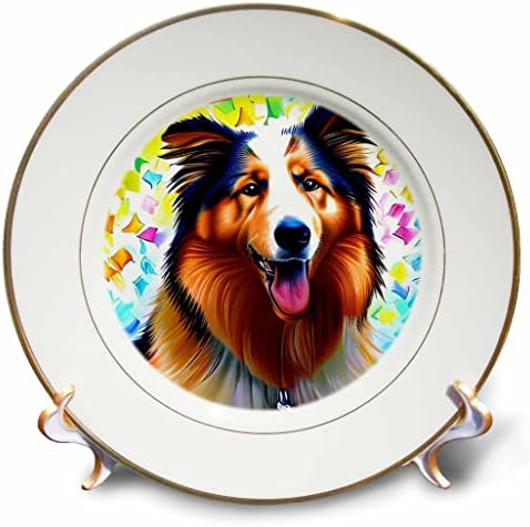 3drose fascinante Rough Collie Dog Retrato. Presente de amante de cães digitais - pratos