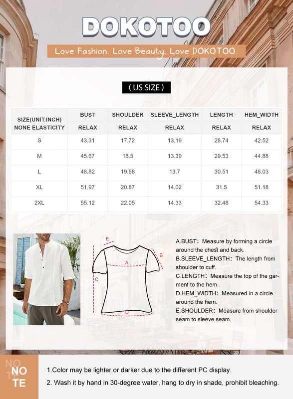 DOKOTOO Mens 2023 Casual Casual Camisetas de linho de linho de algodão curto