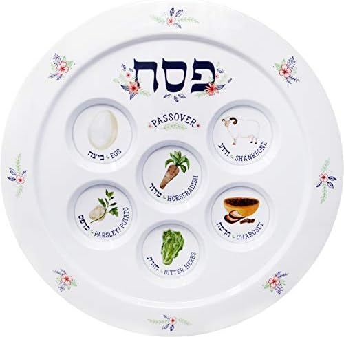 A Dreidel Company Pasover Seder Plate Melamine Seder Plate Spring Garden Design, Kaarah tradicional para Pesach 12