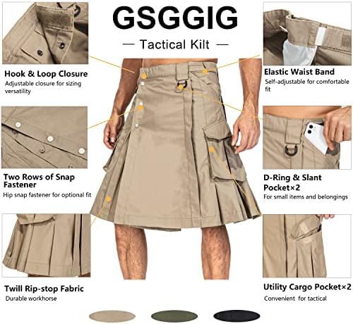 Kilt masculino de gsggig para homens kilts táticos para homens, homens kilts irlandeses escoceses saia masculina com bolsos