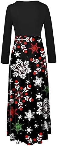 Vestido de manga longa casual de impressão de Natal vintage feminina