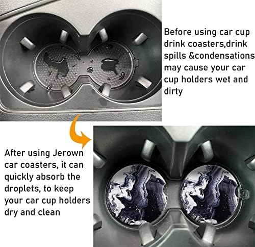 Jerown 2 Pack Cars Coters para detentores de copos absorventes montanha -russa de porta -copos de carros de marmore preto com
