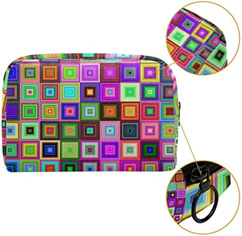 Saco de maquiagem pequeno, organizador cosmético da bolsa com zíper para mulheres e meninas, quadrados coloridos Arte geométrica