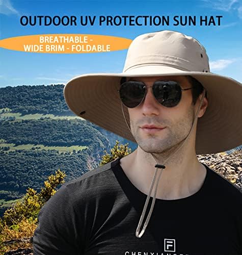 Men Wide Brim Sun Hats Upf50+ Chapéu de balde respirável à prova d'água, Chapéu de lazer para viagens ao ar livre para pesca,