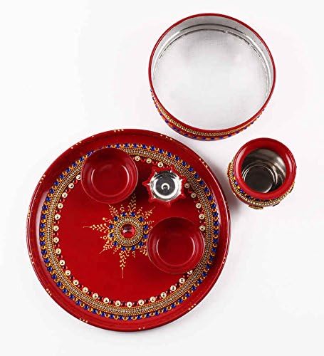 Itiha karwachauth/karvachauth indiano tradicional decorativo pooja thali belo presente étnico/kankavati/diwali/indiano