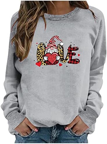 Leopard Plaid Love Graphic Pullover Sweatshirt para mulheres de manga comprida camisetas de túnica fofa para os namorados